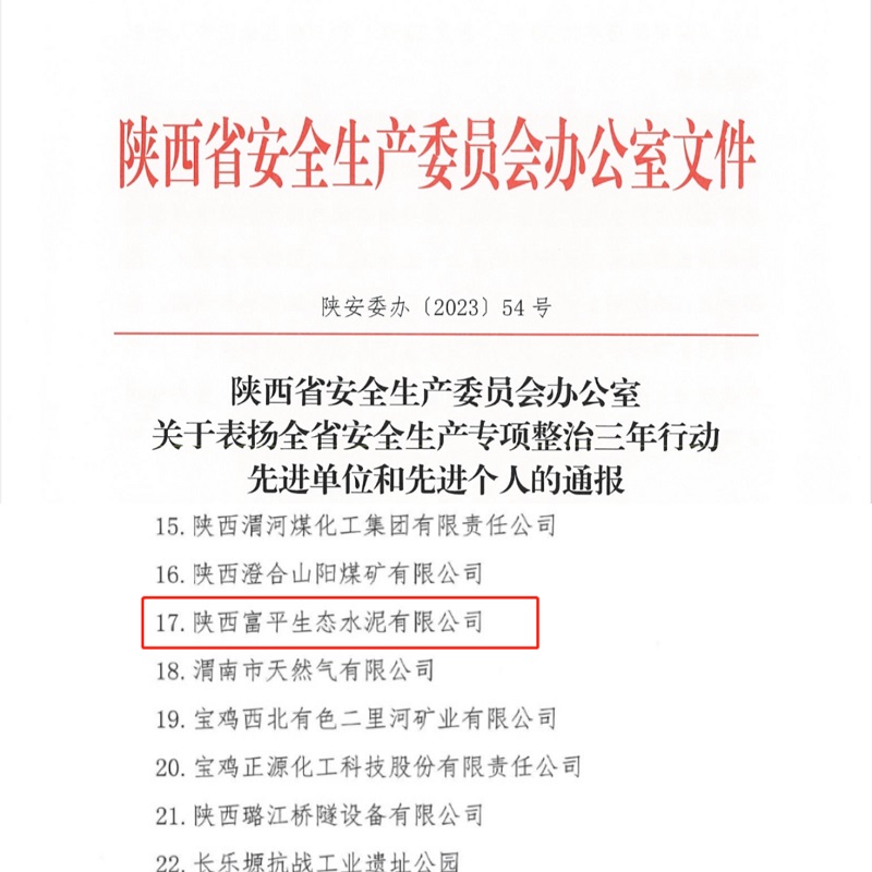 喜報(bào)！富平公司榮獲“陜西省安全生產(chǎn)專項(xiàng)整治三年行動(dòng)先進(jìn)單位”稱號(hào)！