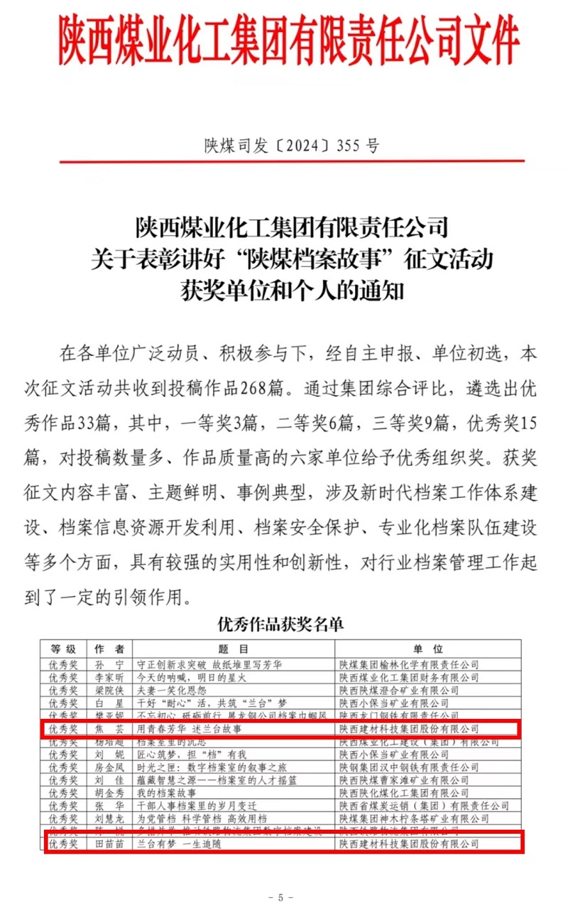 喜報(bào)！陜西建材科技檔案故事獲獎(jiǎng)了